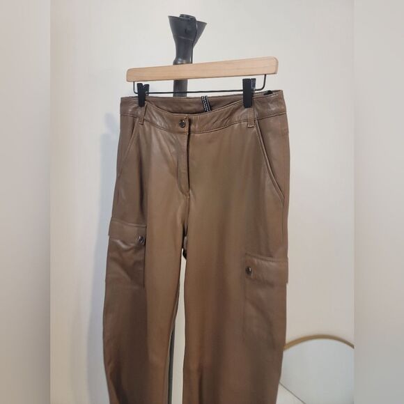 Women's Straight Leg Brown leather Pants - Picture 2 of 8
